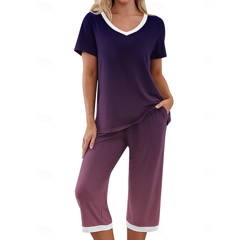 Women's Loungewear Pajama Set Casual Comfort Graphic Elastic Waist T Shirt Pant Home Daily Long Sleeve Crew Neck Purple Green Gray Fall Winter4