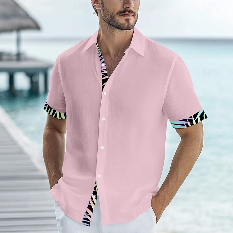 Men's Palm Leaf Casual Shirt Summer Hawaiian Shirt Aloha Shirt Short Sleeve Hawaiian Resort Vacation Causal Casual Summer Spring Turndown Button Up White Yellow Pink Blue4