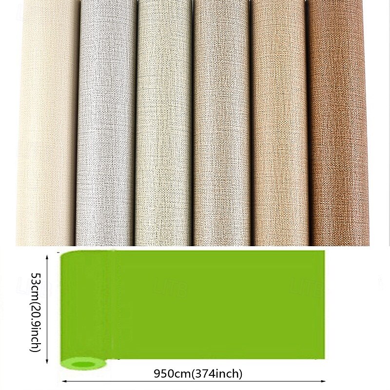 1 Roll Simple Japanese Style Wallpaper Imitation Linen Patterned for Home Hotel Bedrooms Living rooms Plain Color Waterproof Wallpaper Non Self-adhesive 950x53cm/374x20.87inch2