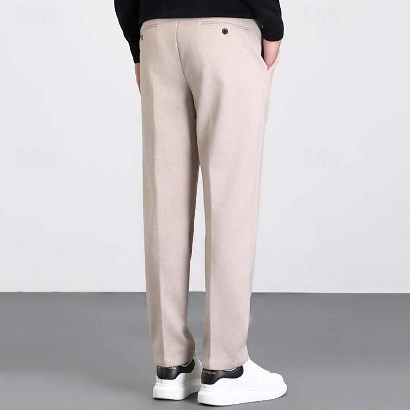 Men's Dress Pants Trousers Chinos Buttons Pocket Solid Colored Comfort Ankle-Length Formal Party Work Fashion Classic Style Black Apricot Micro-elastic3