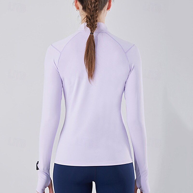 Women's Running T-Shirt Quarter Zip Long Sleeve Tee Tshirt Casual Athleisure Fall Solid Colored Quick Dry Soft Breathable Gym Workout Walking Jogging Sportswear Activewear Black Navy Blue Purple4
