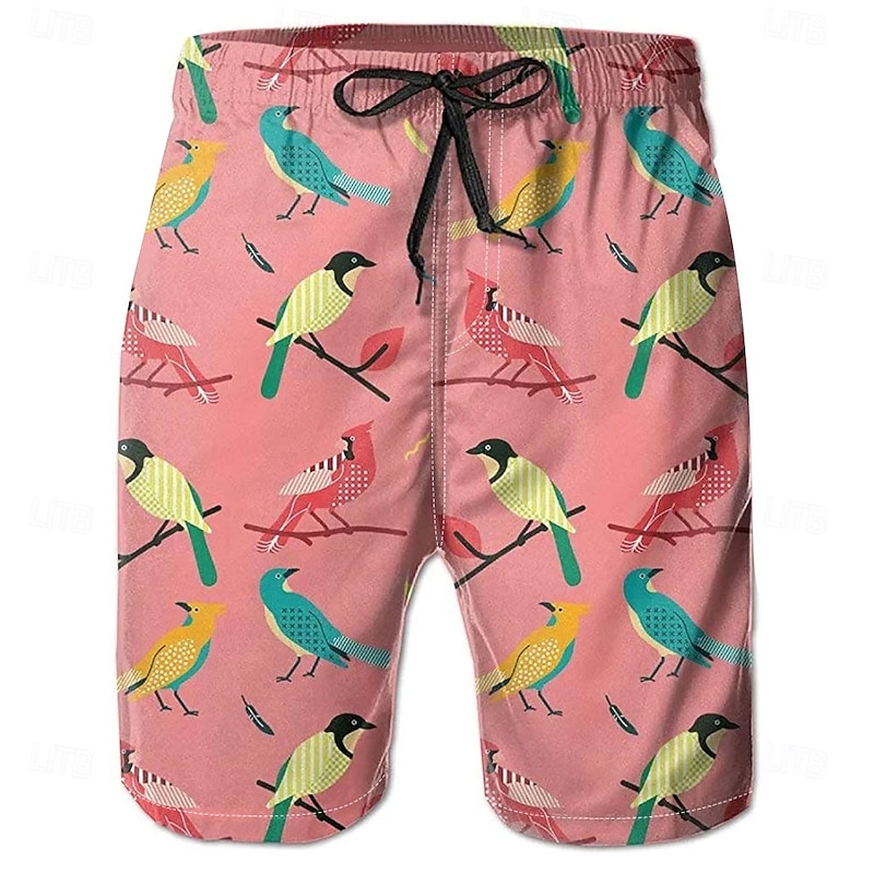 Men's Animal Bird Swim Trunks Swim Shorts Board Shorts Mid Waist Streetwear Hawaiian Casual Daily Holiday Pocket Drawstring Elastic Waist Designer Clothing Apparel