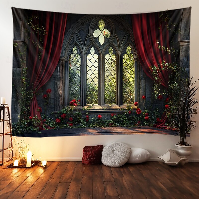 Wedding Decorations Backdrop Photograph Wall Hanging Large Tapestry Art Mural Decor Blanket Curtain Home Bedroom Living Room Decoration Window View Roses2
