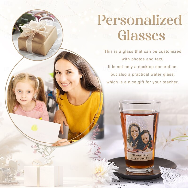 Personalized Glass Cup Custom Best Gift for Mom – Custom Wedding Gift for Couple, Photo and Text Design, Everyday Use Gift for Family and Friends, Wedding and Christmas Gift3