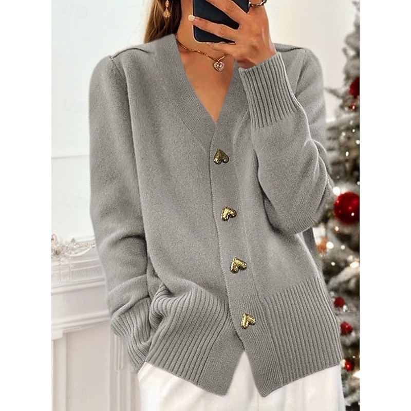 Women's Sweater Coat Dailywear Buttons Solid Color Windproof Vintage Outerwear Long Sleeve Summer Red S3
