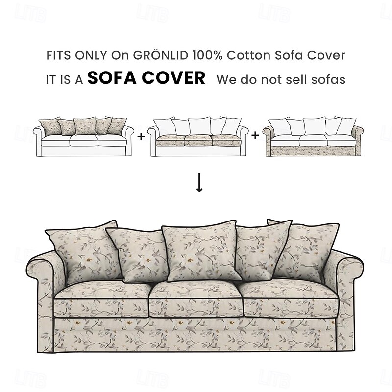 100% Cotton Sofa Cover Floral Quilted Slipcovers and Throw Pillow Cases Set with 5 Sofa Cushion Cover  GRONLcover LITB PRIME cover2