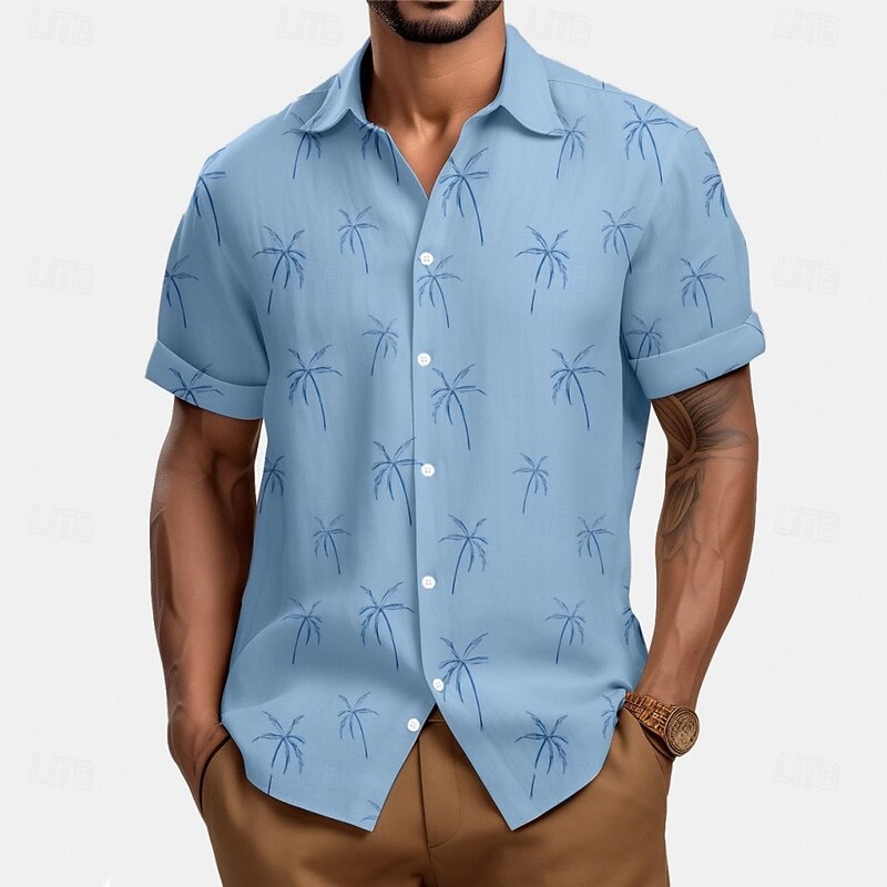 Men's Coconut Palm Casual Shirt Summer Hawaiian Shirt Aloha Shirt Short Sleeve Hawaiian Resort Vacation Casual Summer Spring Turndown Button Up Blue
