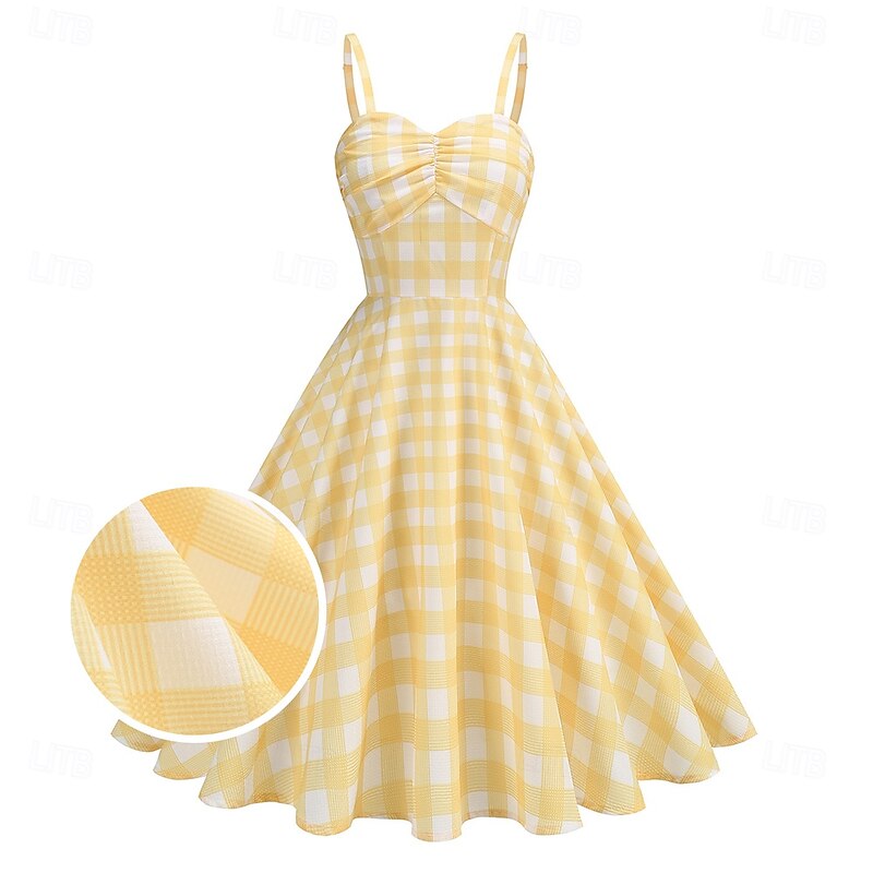 Retro Vintage 1950s Rockabilly Knee Length Dress Swing Dress Flare Dress Spaghetti Strap Polka Dot Checkered / Gingham A-Line Fancy Dress Women's Carnival Vacation Daily Wear Bachelorette Party2