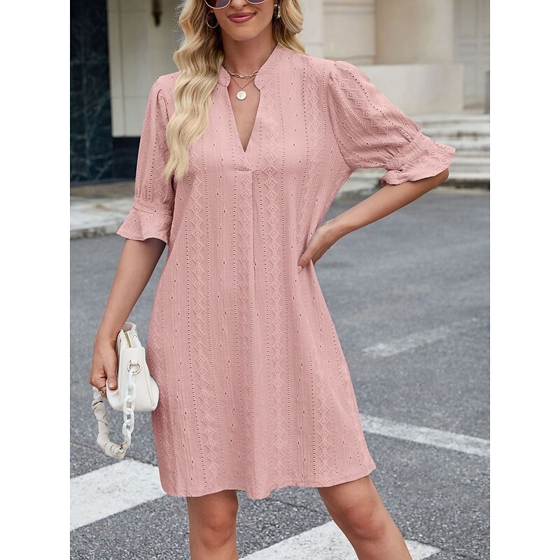 Women's Mini Dress Casual Dress A Line Dress Stylish Basic Casual Vacation Daily Regular Fit Plain Short Sleeve Notched Neck Pink Sky Blue Gray Summer Spring2