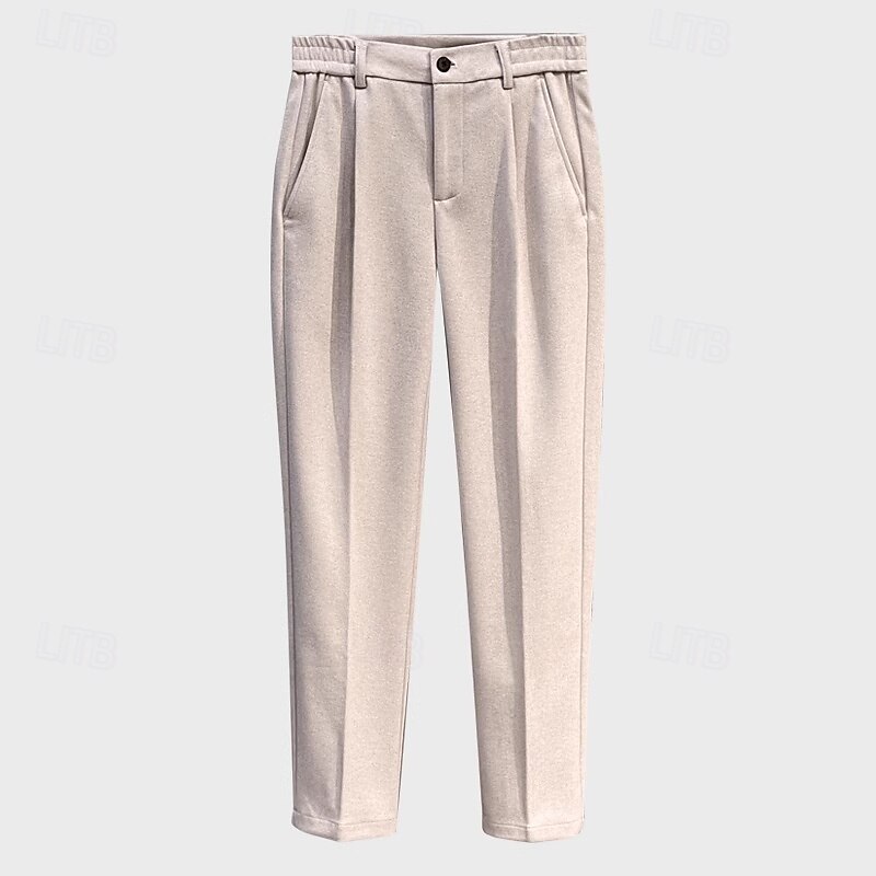 Men's Dress Pants Trousers Chinos Buttons Pocket Solid Colored Comfort Ankle-Length Formal Party Work Fashion Classic Style Black Apricot Micro-elastic4