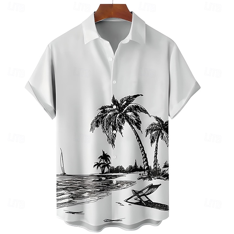 Men's Nautical Coconut Palm Casual Shirt Summer Hawaiian Shirt Aloha Shirt Short Sleeve Hawaiian Resort Vacation Causal Casual Summer Spring Turndown Button Up White