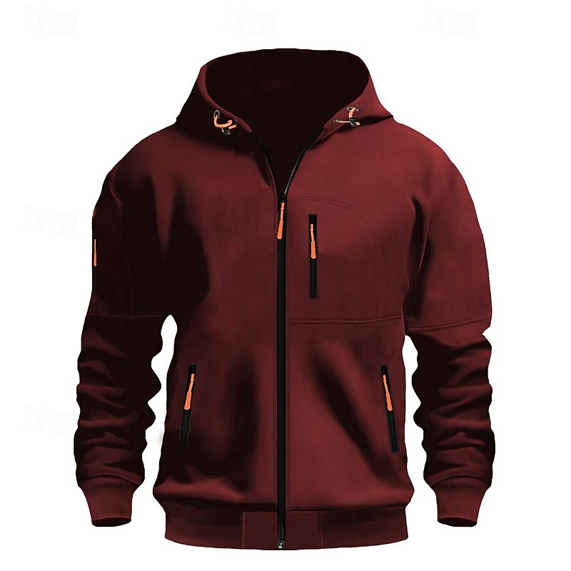 Men's Hoodie Sweatshirt Full Zip Hoodie Black Wine Army Green Navy Blue Blue Hooded Plain Pocket Sports & Outdoor Daily Holiday Polyester Streetwear Basic Casual Spring &  Fall Clothing Apparel