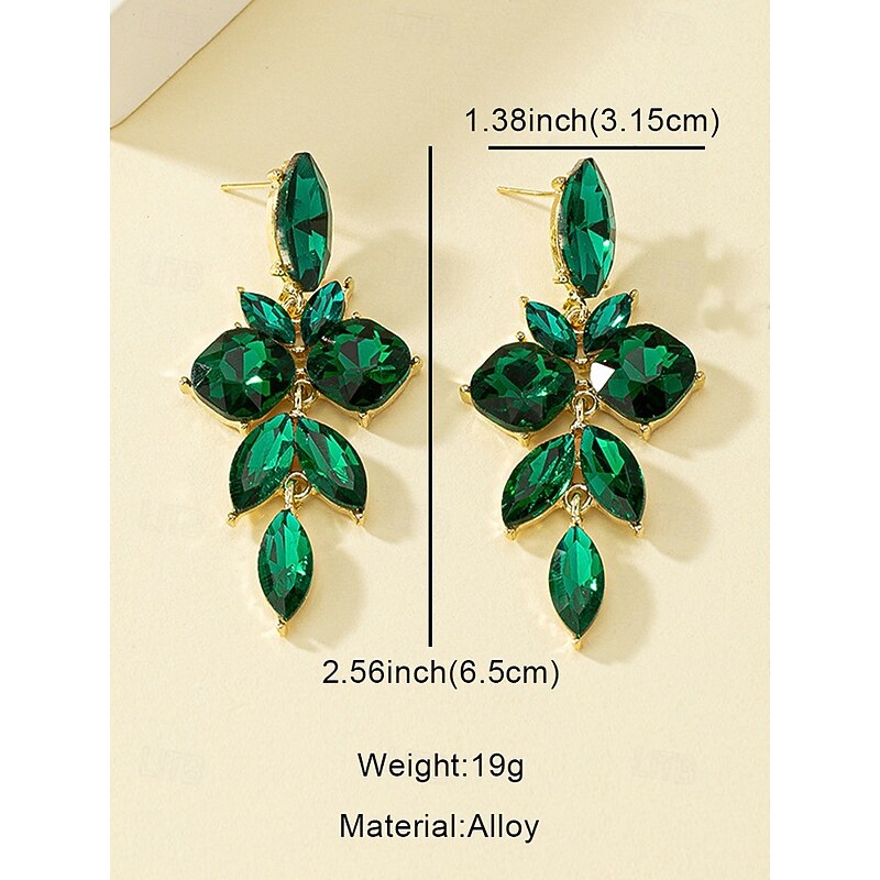 Women's Green Crystal Drop Earrings, Elegant Leaf Design, Lightweight Statement Jewelry for Weddings, Parties, and Formal Occasions4