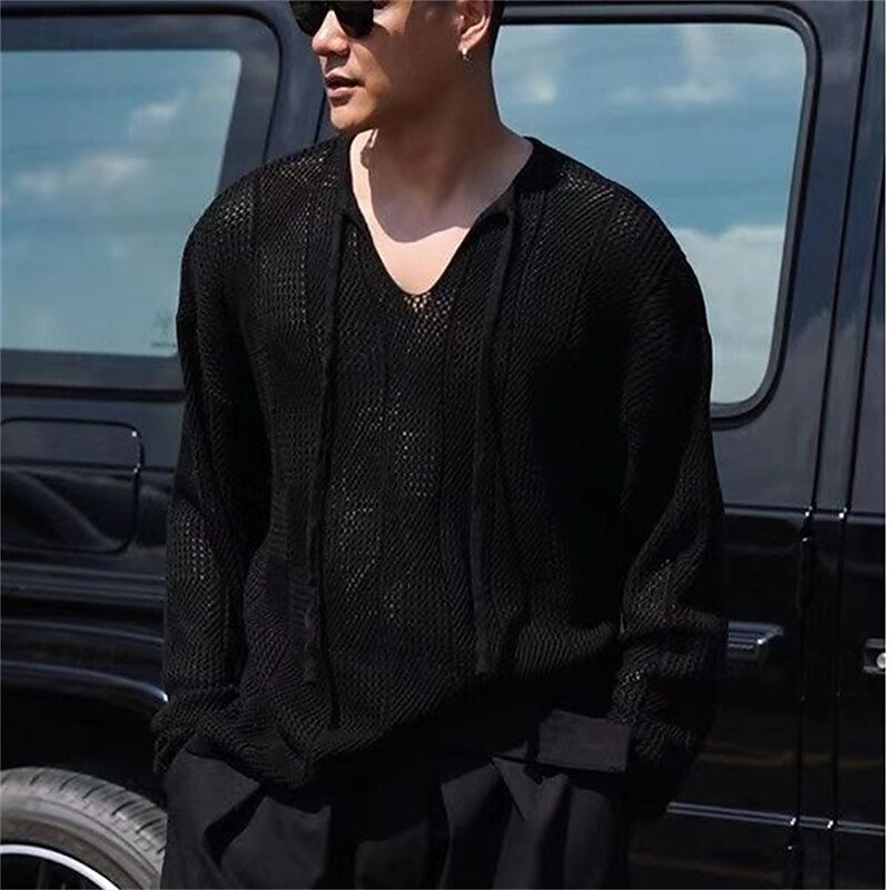 Men's Sweater Pullover Sweater Jumper Ribbed Knit Regular Tops Knitted Slim Fit Plain V Neck Modern Contemporary Work Daily Wear Clothing Apparel Winter Black White S M L4