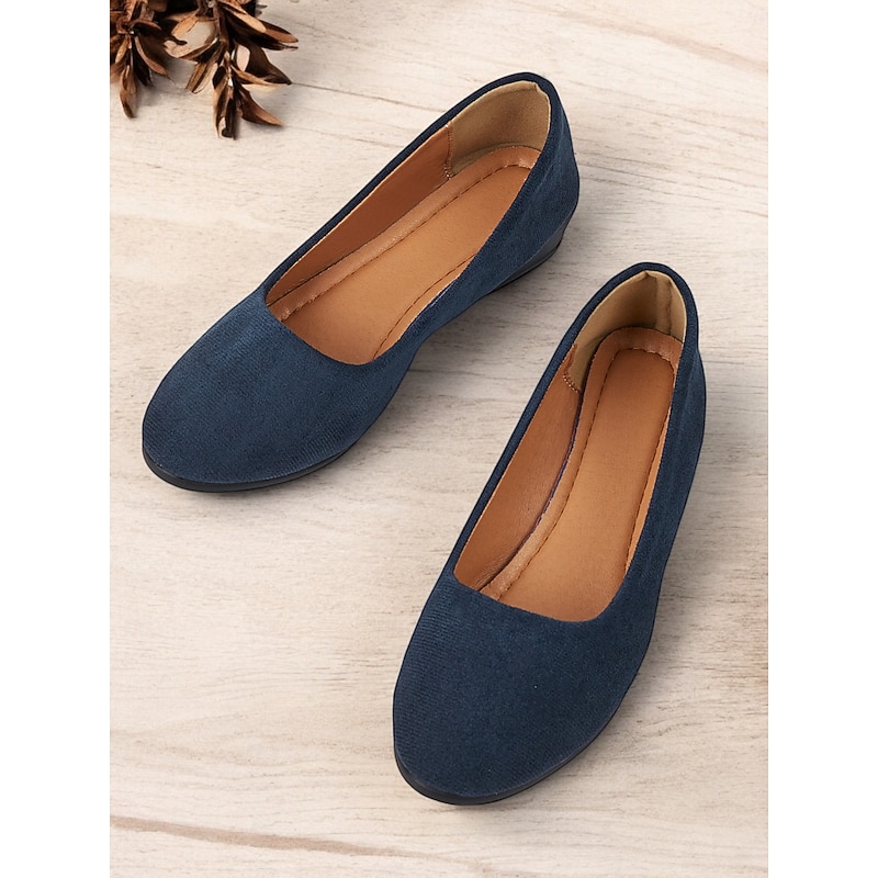 Women's Soft Navy Blue Faux Suede Slip-on Flats with Cushioned Sole | Perfect for Everyday Wear3