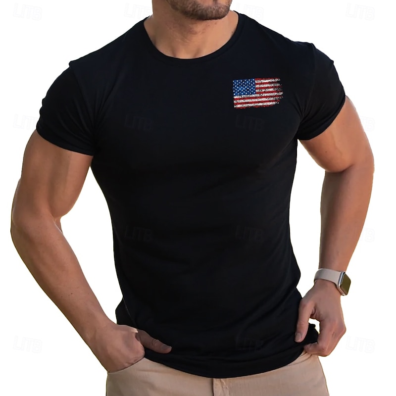 Men's American US Flag T Shirt Tee Top 100% Cotton Short Sleeve Graphic Shirt Black Comfortable Tee Vacation Street Fashion Designer Clothing