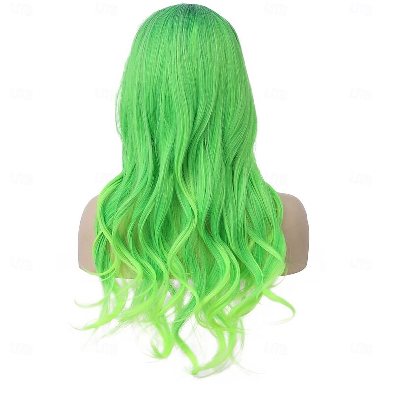 Green Wig Long Wavy Green Wig with Bangs Lime Green Wig for Women Long Ombre Green Wig Cosplay Wig Heat Resistant Synthetic Wig For Carvinal4