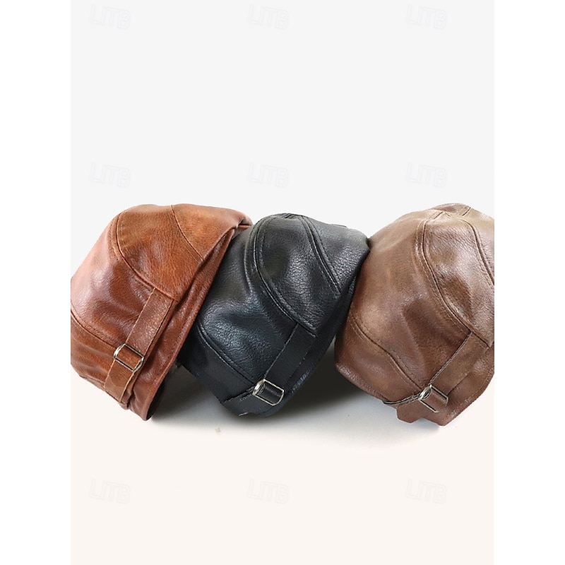 Stylish Brown Faux Leather Flat Cap with Vintage Finish | Perfect for Casual and Dressy Occasions3