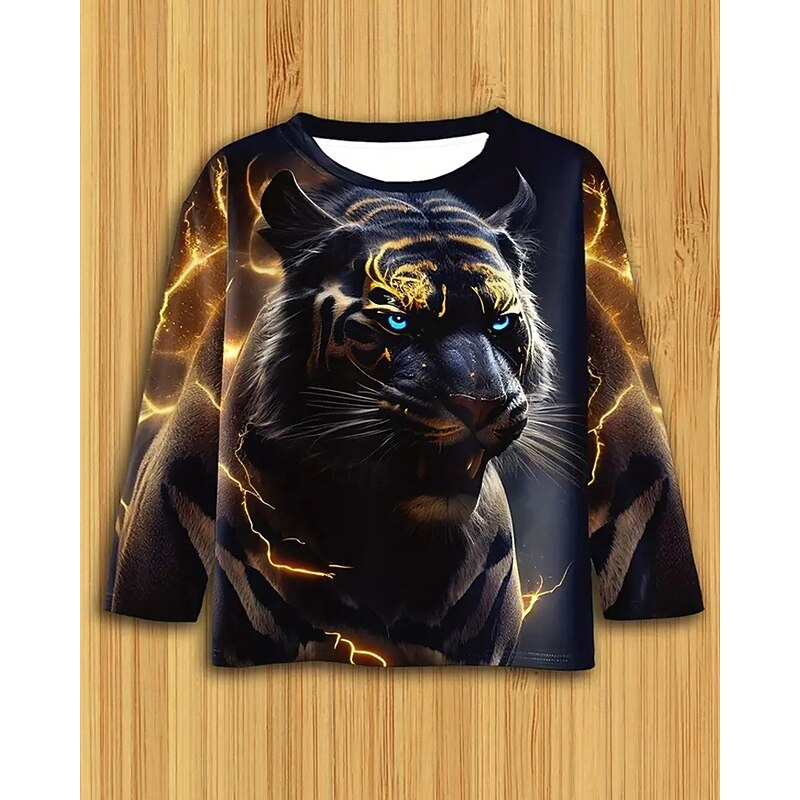 Boys' 3D Graphic Animal Tiger T shirt Tee Long Sleeve Spring Fall Fashion Basic Kids 4-12 Years Crew Neck Outdoor Casual Daily Regular Fit2