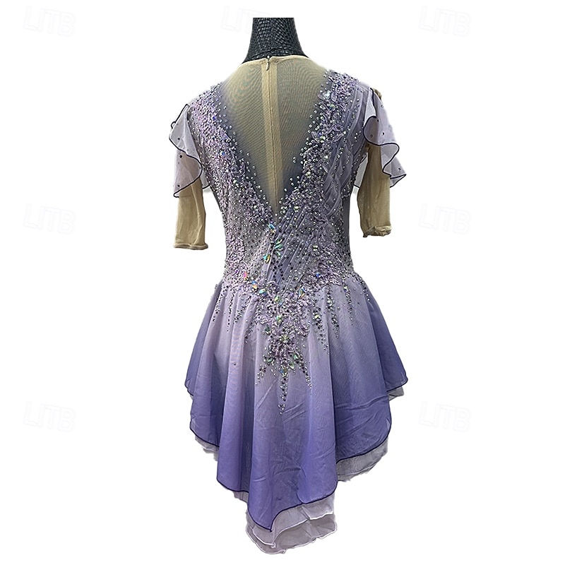 Figure Skating Costume For Adults And Children Customized Spliced Version Spandex Mesh Grading Performance Costume Competition Training Black And Red Spliced Women's Skirt Performance Costume2