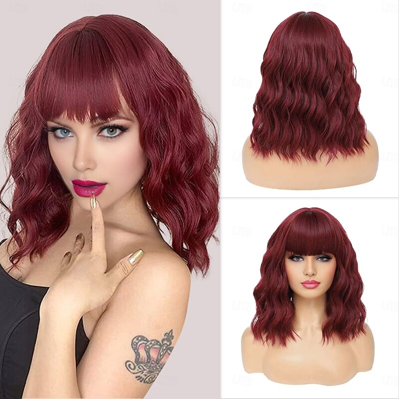 Wig with Bangs Shoulder Length  Wigs for Women, Synthetic Heat Resistant Fiber Wig, Natural Looking Wig for Daily Party Use, Halloween Costume Wigs