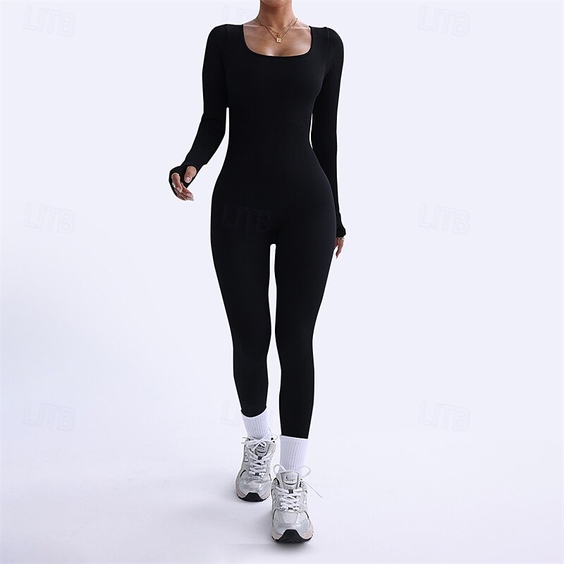 Women's Jumpsuit Workout Jumpsuit Onesie Basic Solid Color Bodysuit Romper Black Blue Yoga Fitness Gym Workout Breathable Soft Long Sleeve Sport Activewear Stretchy Slim3