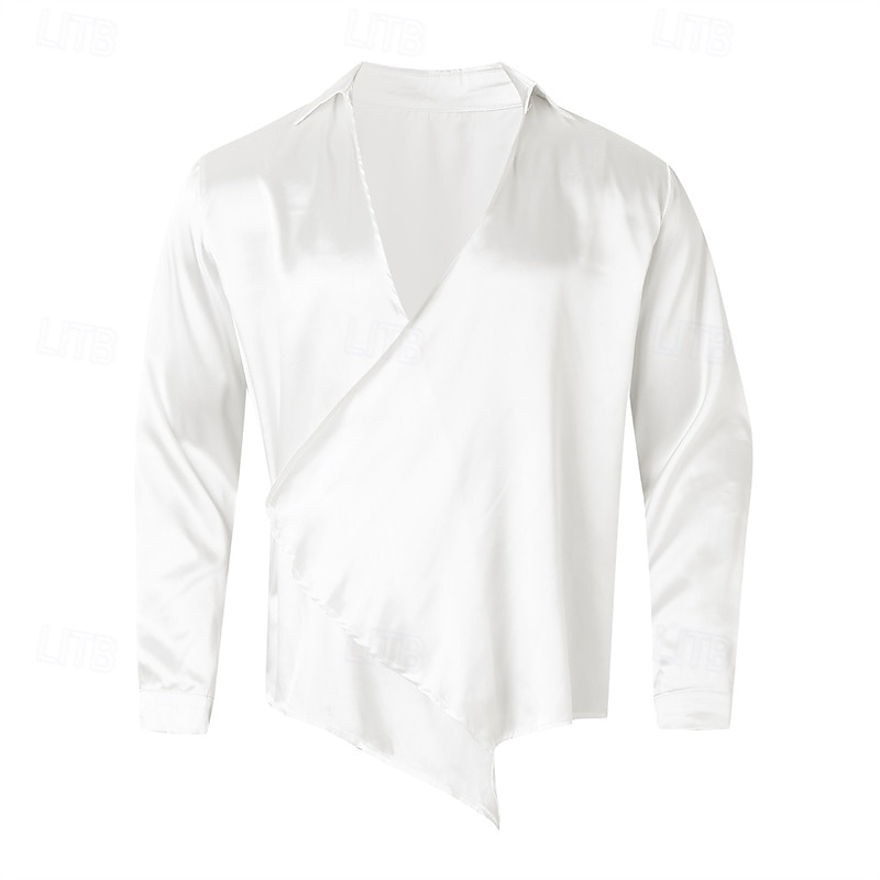 Men's Shirt Summer Shirt Casual Shirt Beach Shirt Black White Long Sleeve Plain V Neck Vacation Hawaiian Asymetric Hem Clothing Apparel Polyester Fashion Casual Comfortable2