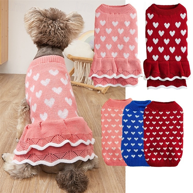 Dog Sweater Dress Cute Sweet Winter Warm Fashion Comfortable Outdoor Dailywear Indoor Dog Clothing for Small Medium
