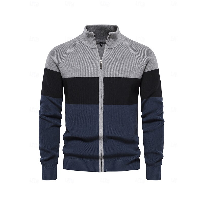 Men's Cardigan Sweater Dark Navy Grey Long Sleeve Top Golf Attire Clothes Outfits Wear Apparel3