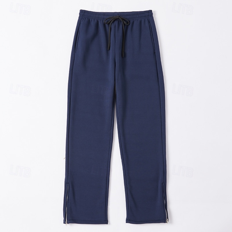 Men's Sweatpants Joggers Trousers Straight Leg Sweatpants Flared Sweatpants Drawstring Elastic Waist Zip Leg Plain Comfort Warm Full Length Outdoor Casual Daily Fashion Streetwear Black Blue 8