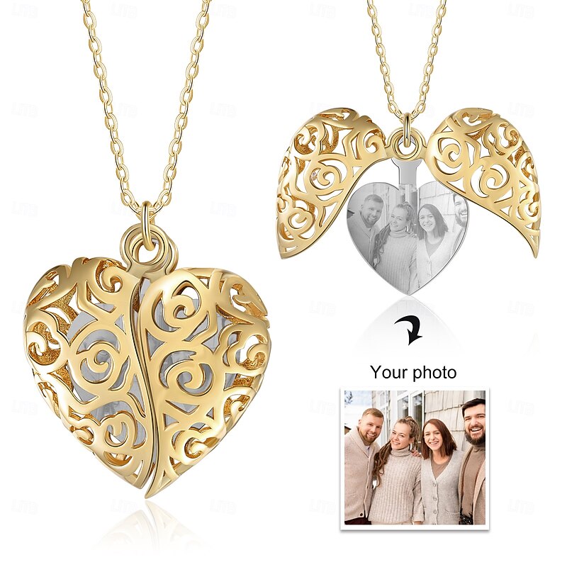 Personalized Engraved Necklace Custom Best Gift for Mom Wedding Gift for Wife or Girlfriend Heart Pendant with Custom Photo2