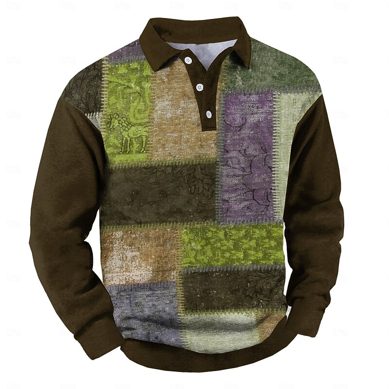 Men's Graphic Animal Flannel Polo Shirt Long Sleeve Polo Shirts Collared Shirts Casual Outdoor Dailywear Outdoor clothing 3D Print Blue Brown Green3