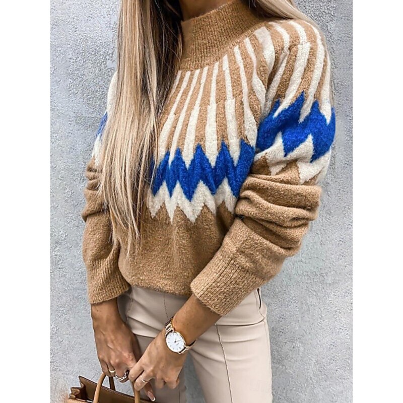 Women's Sweater Casual Soft Color Block Ribbed Crew Neck Knitted Long Sleeve Regular Tops Knit Outdoor Daily Weekend Red Green Fall Winter3