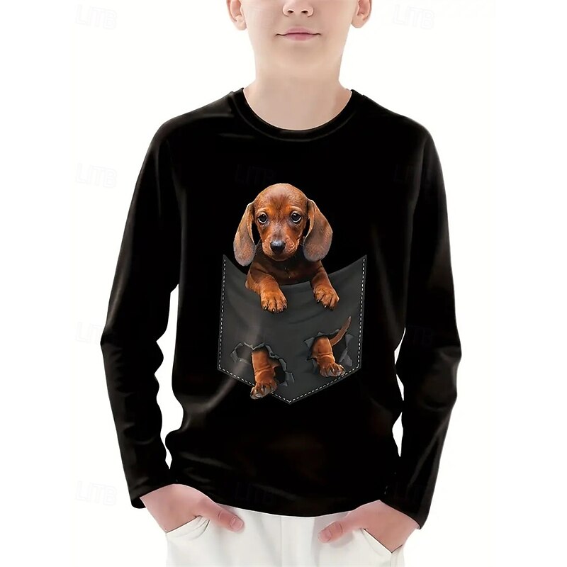 Boys' 3D Graphic Animal Dog T shirt Tee Long Sleeve Spring Fall Fashion Basic Kids 4-12 Years Crew Neck Outdoor Casual Daily Regular Fit - Main Image