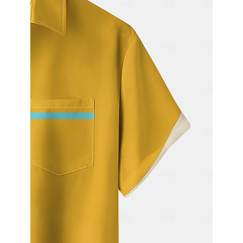 Men's Color Block Ethnic Bowling Shirt Button Up Shirt Short Sleeves Artistic Casual Comfortable Outdoor Vacation Street Spring & Summer Shirt Collar Printing Yellow3