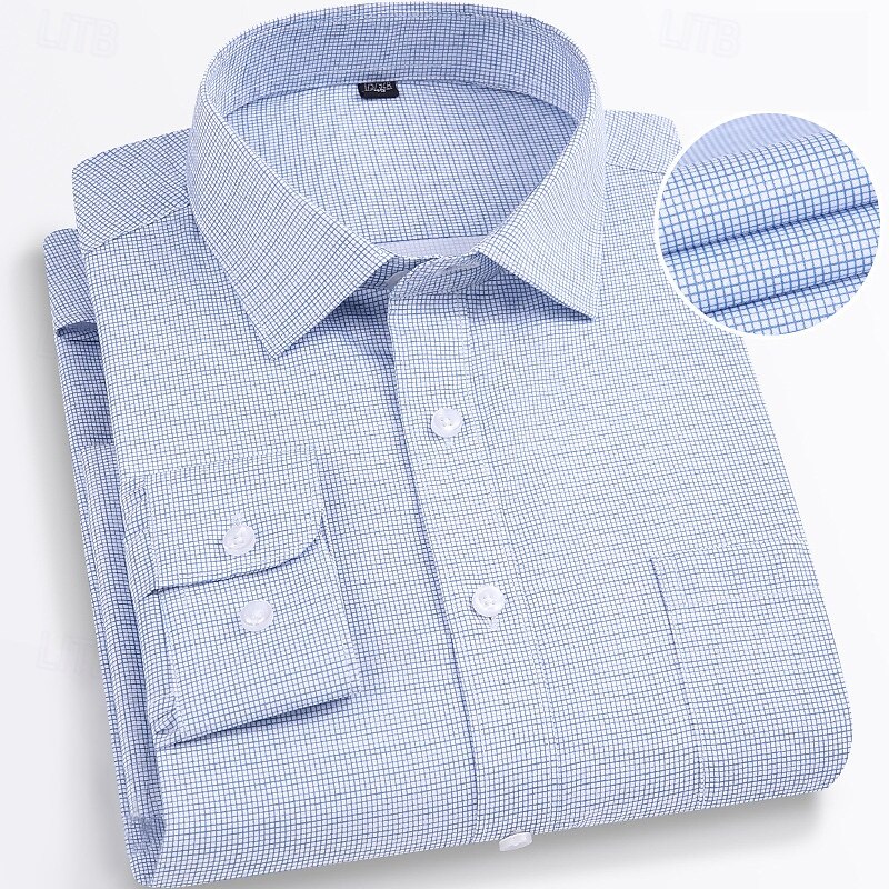 Men's Dress Shirt Non Iron Shirt Plaid Shirt Stretch Wedding Outdoor Light Blue Black Pink Blue Long Sleeve Collar Summer Spring Clothing Apparel2