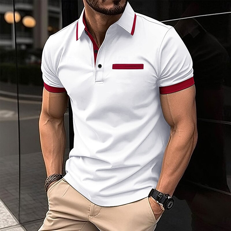 Men's Polo Golf Shirt Business Casual Classic Short Sleeve Fashion Solid Color Buttons Pocket Summer Spring Regular Fit Black White Navy Blue Sky Blue Light Grey Polo4