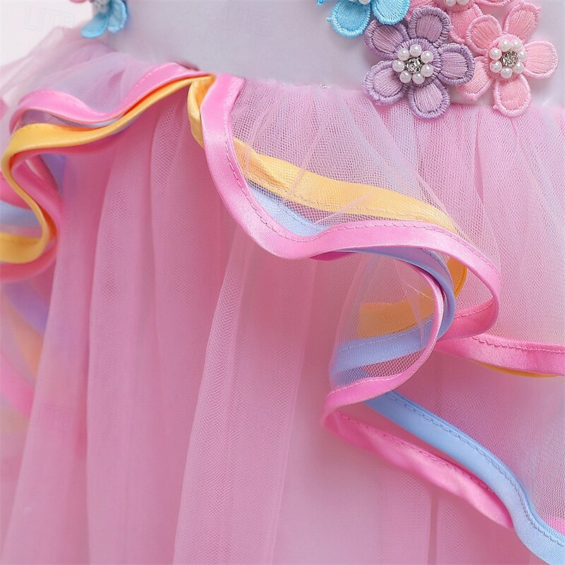 Kids Girls' Party Dress Flower Sleeveless Performance Birthday Mesh Beautiful Sweet Polyester Maxi Party Dress Swing Dress A Line Dress Summer 4-12 Years Champagne Pink Blue4