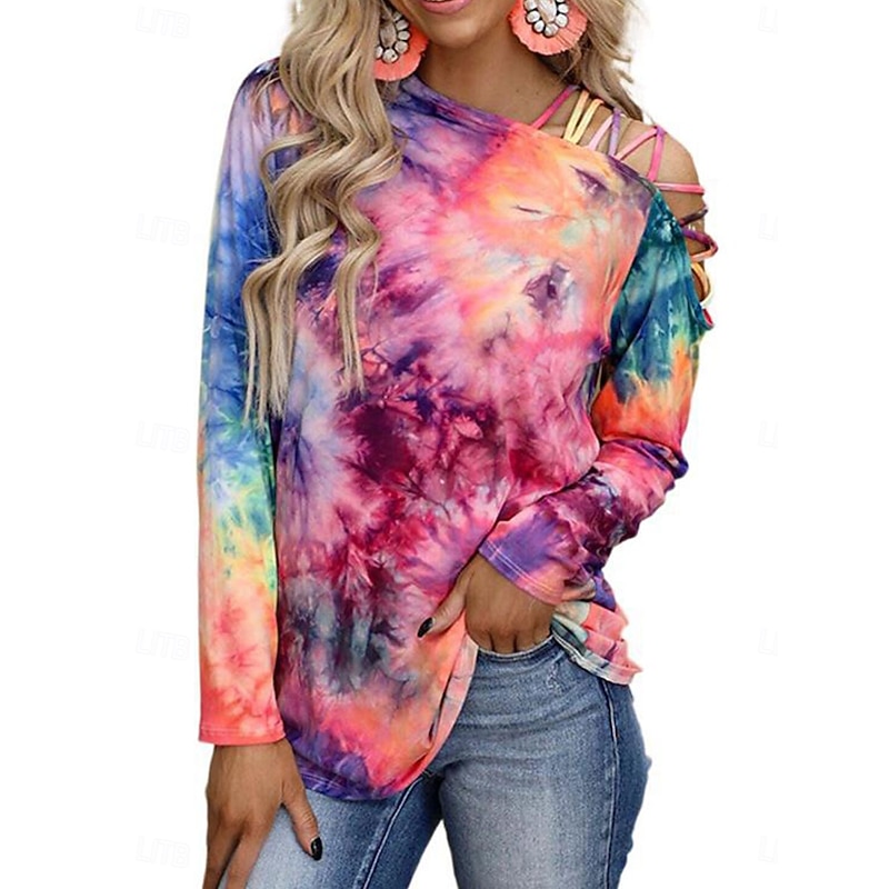 Women's Blouse Tie Dye Elegant Daily Stylish Long Sleeve Asymmetrical Regular Tops Vacation Party Daily Pink Blue Spring Fall2