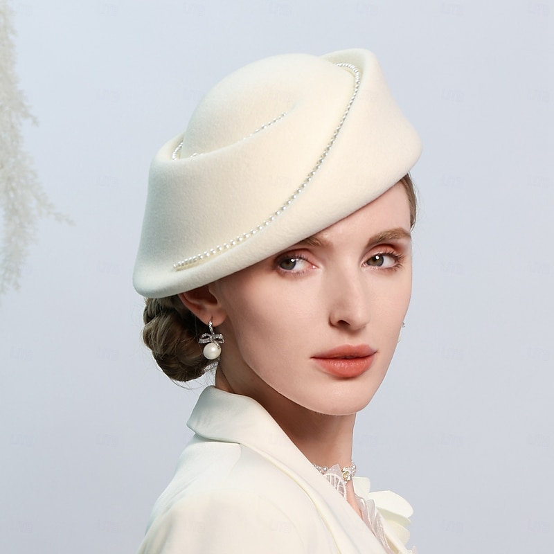 Hats 100% Wool Beret Hat Wedding Tea Party Elegant Wedding With Pearl Pure Color Headpiece Headwear4