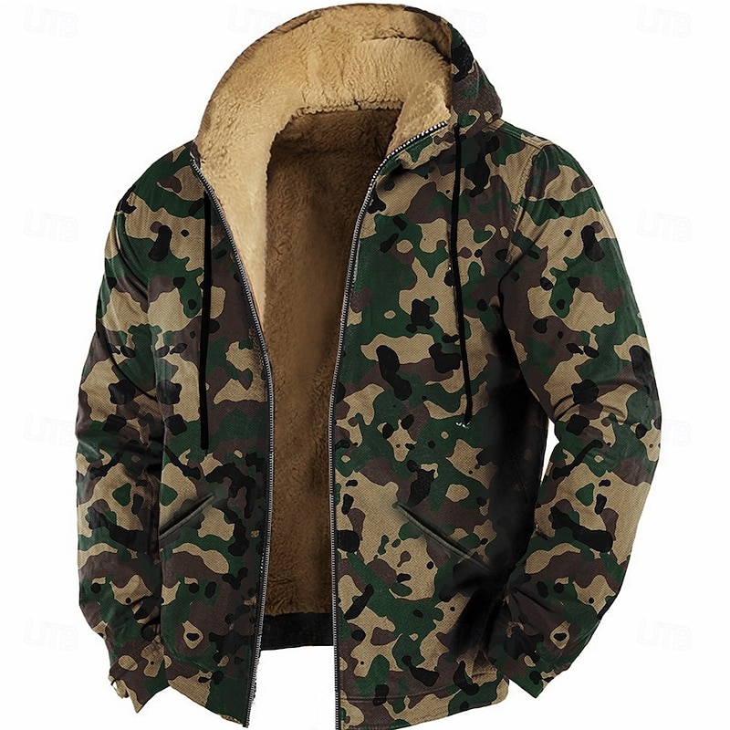 Men's Camo Camouflage Hoodie Sweatshirt Fashion Western Cowboy Long Sleeve Crew Neck Vacation Streetwear Green Zip Up Fall Winter Designer