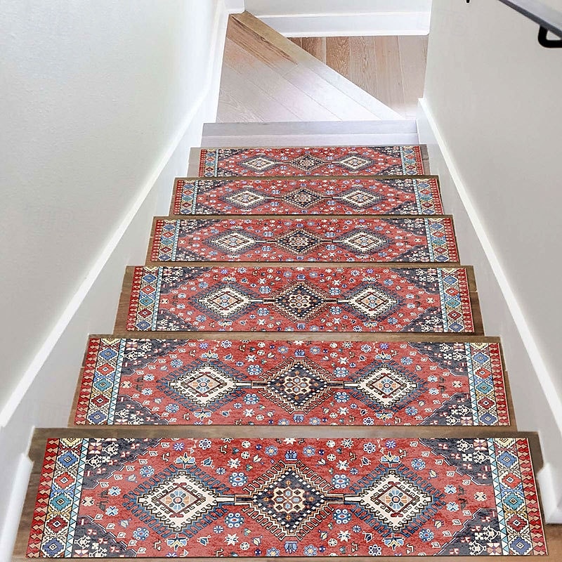Step Tread Carpet Boho Style Non-Slip Carpet Stair Treads for Kids Elders and Pets Ethnic Design Stair Tread Mats W20*L76cm4