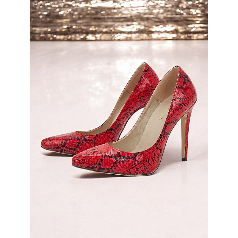Women's Red Snakeskin Pumps with Pointed Toe and Sexy Stiletto Heels - Perfect for Parties and Special Occasions2