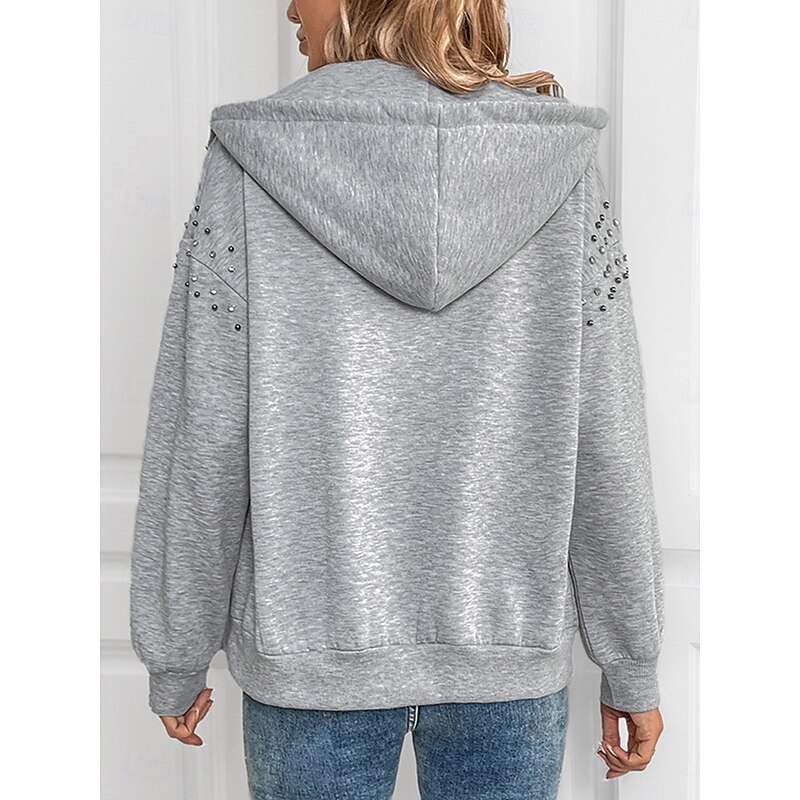 Women's Zip Up Hoodies Plain Modern Comfy Long Sleeve Hooded Regular Tops Casual Patchwork Zipper Pocket Gray Spring Fall Winter3