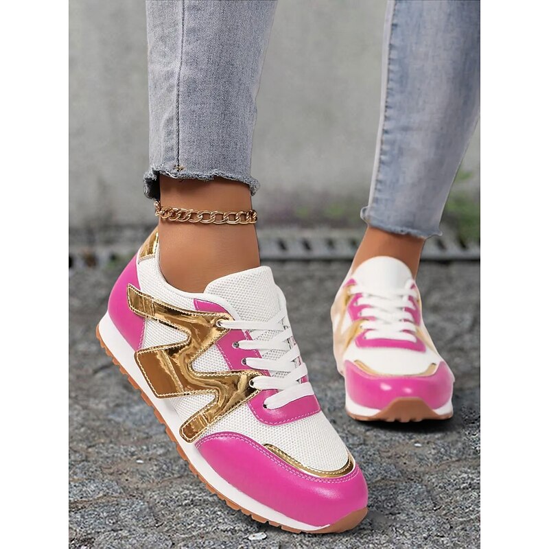 Women's Rose Pink Colorblock Athletic Sneakers with Mesh Design Accents - Stylish Casual Shoes for Running and Everyday Wear2