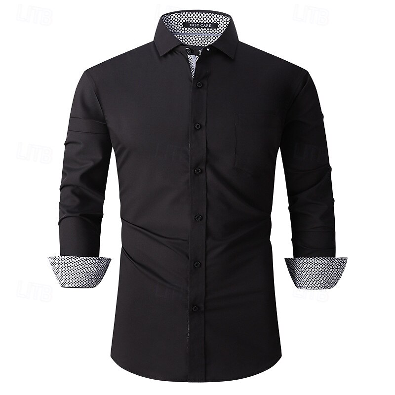 Men's Shirt Dress Shirt Button Up Shirt Plain Wedding Party Black White Pink Wine Long Sleeve Lapel Spring &  Fall Clothing Apparel3