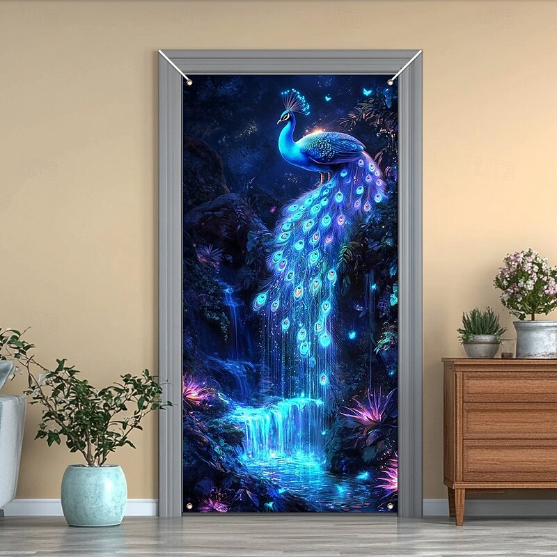 Door Decorations Door Covers Beautiful Peacock Door Tapestry Door Curtain Decoration Backdrop Indoor/Outdoor Door Banner for Front Door Farmhouse4
