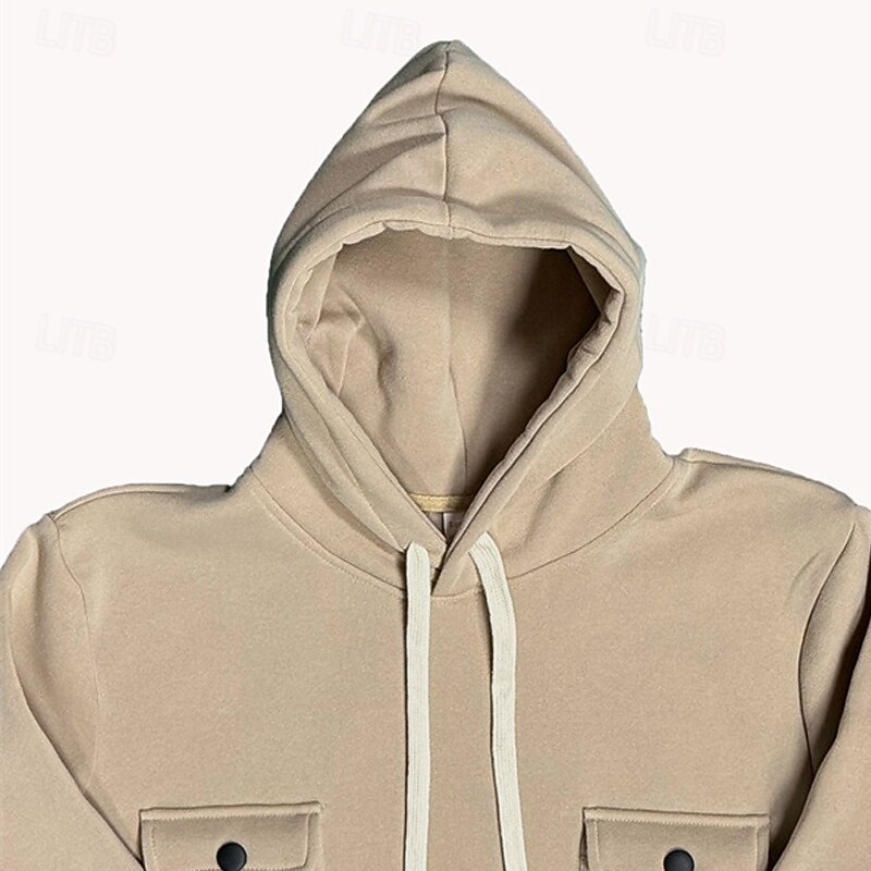 Men's Hoodie Black Army Green Khaki Light Grey Dark Gray Hooded Plain Pocket Sports & Outdoor Daily Holiday Polyester Streetwear Basic Casual Spring &  Fall Clothing Apparel Hoodies Sweatshirts4