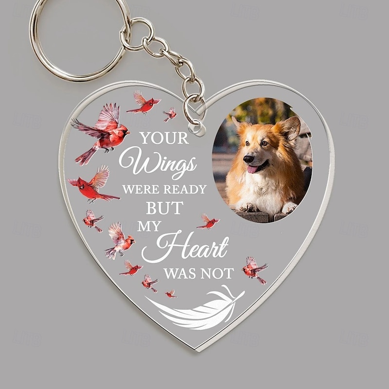 Personalized Acrylic Memorial Pet Photo Keychain, Custom Keychain Sympathy Keepsake for Loss of Loved One,Heart Shaped Memorial Gifts Remembrance Decoration - Bereavement Condolences Gifts3