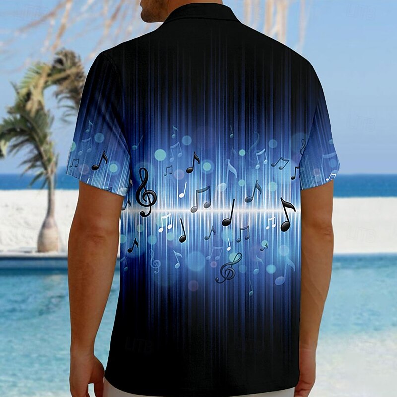 Men's Boardmasters Notes Casual Shirt Button Up Shirt Short Sleeve Casual Party Causal Casual Summer Spring Turndown Button Up Dark Blue2